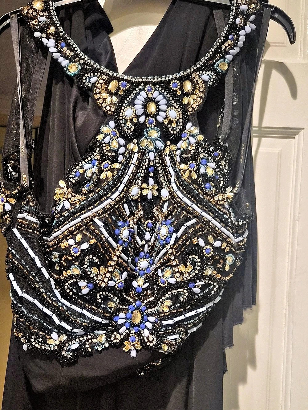 Beaded Embellished Maxi Dress in Black & Blue Like New